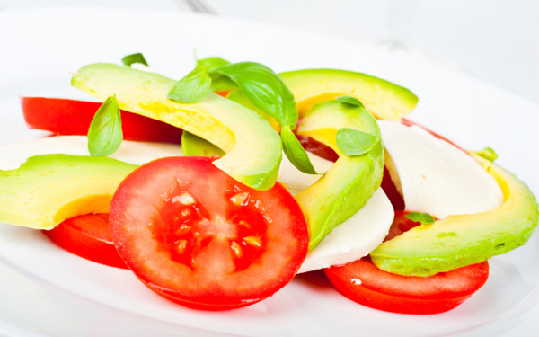 September Salad: Tomato, Mozzarella, and Avocado