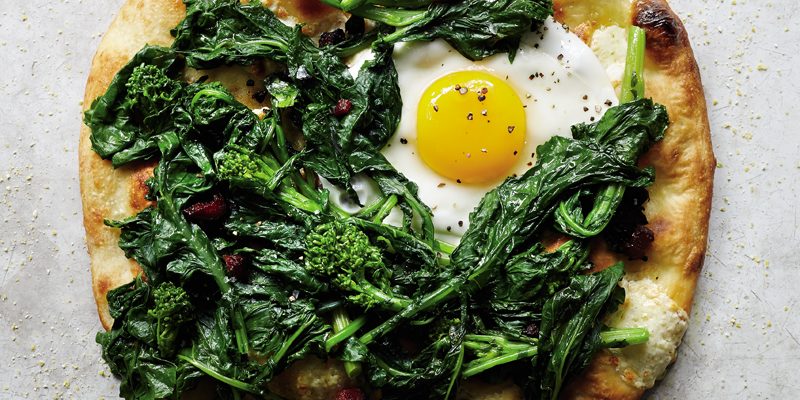 Broccoli Rabe Pizza with Soppressata and an Egg