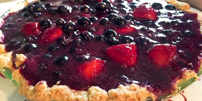 Glazed Fresh Blueberry and Strawberry Pie with Whipped Cream