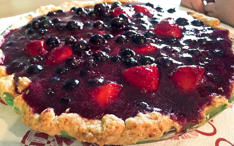 Glazed Fresh Blueberry and Strawberry Pie with Whipped Cream